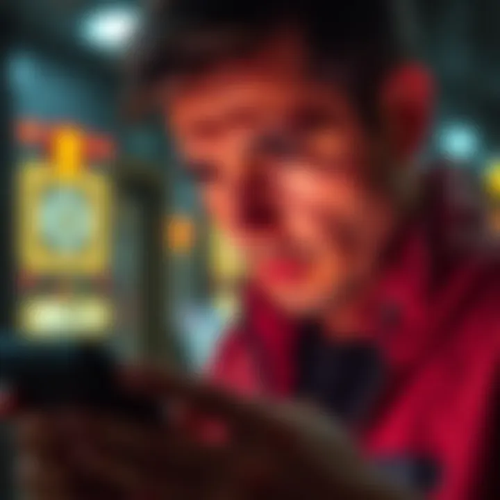 Individual showing signs of anxiety while checking a cryptocurrency app on a smartphone