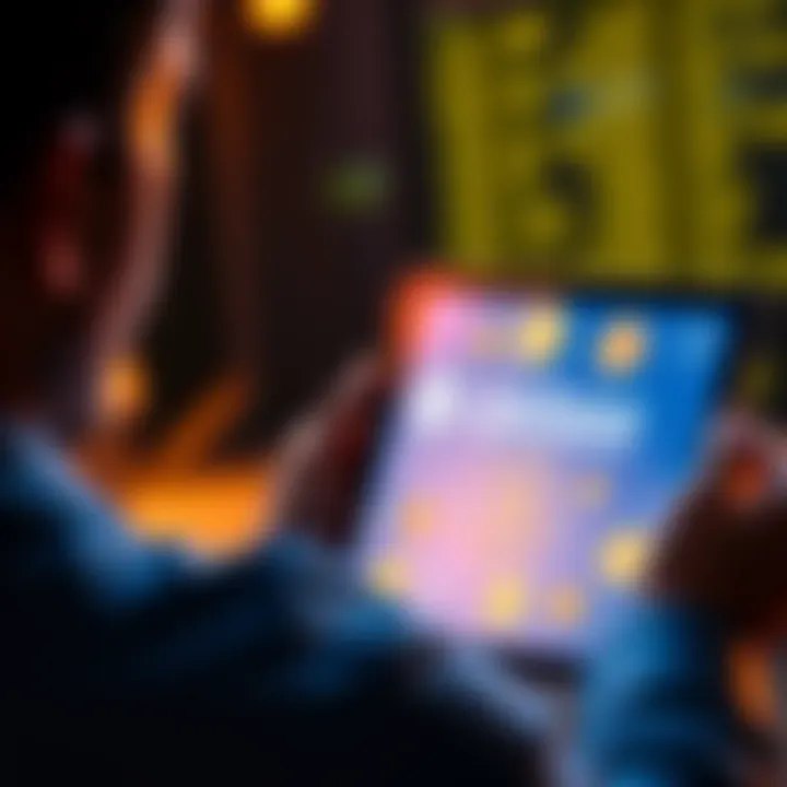 A person reviewing a tablet displaying the Coinbase logo and cryptocurrency icons, contemplating estate planning for their digital assets.