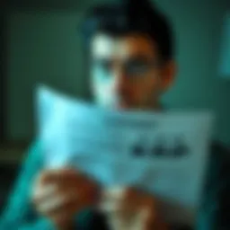 A person looking worried while holding a legal document with cryptocurrency symbols, representing concerns over lawsuits and digital assets like XRP.