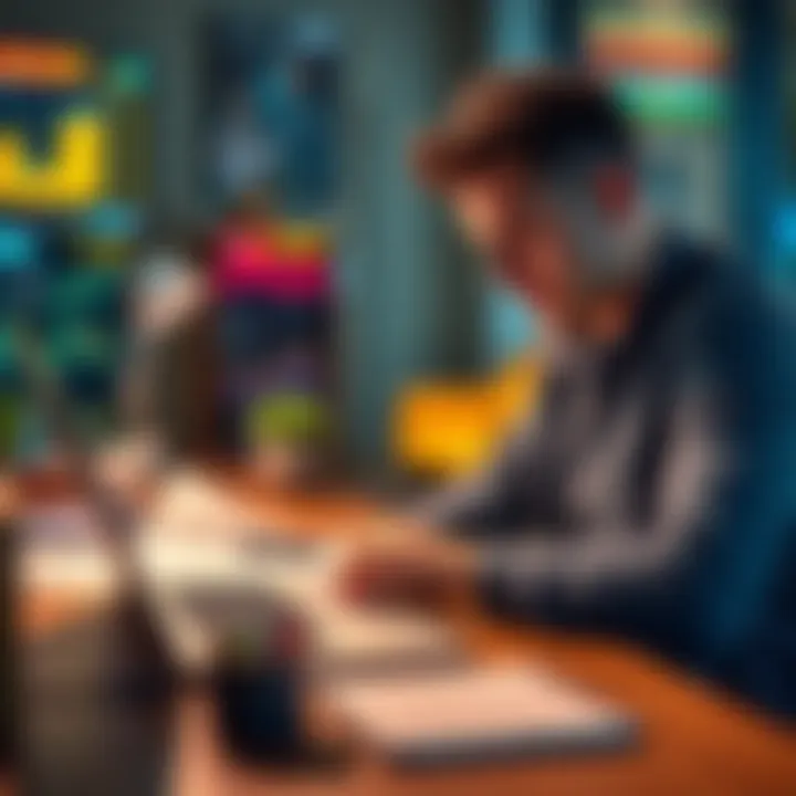 A person working on a laptop, reviewing financial plans and strategies for backup investments in case of cryptocurrency failure