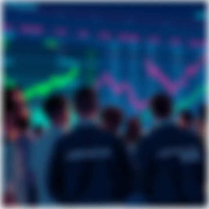 A group of people looking at falling cryptocurrency charts, showing concern and uncertainty about their investments