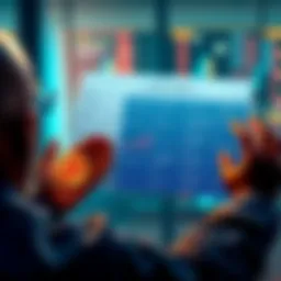 A person explaining cryptocurrency concepts like Bitcoin and blockchain to a beginner with a chart showing key points.