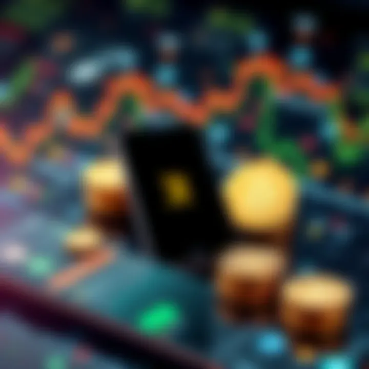 An overview of essential apps and investment coins for new crypto traders with a smartphone and digital currency icons in the background