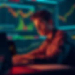 A person looking confused while trading cryptocurrency on a laptop, surrounded by charts and graphs.