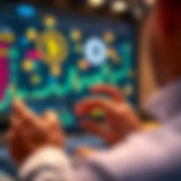 A person placing a bet on Ethereum price movements using a smartphone, with crypto icons in the background.