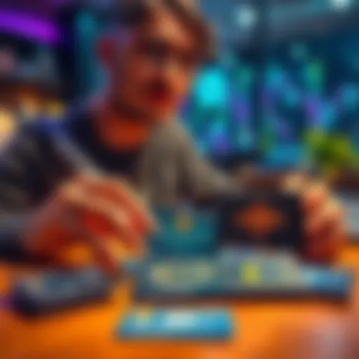 A person looking at various crypto cards on a table, with some cards labeled as privacy-focused and user-friendly, highlighting alternatives to KYC-heavy options.