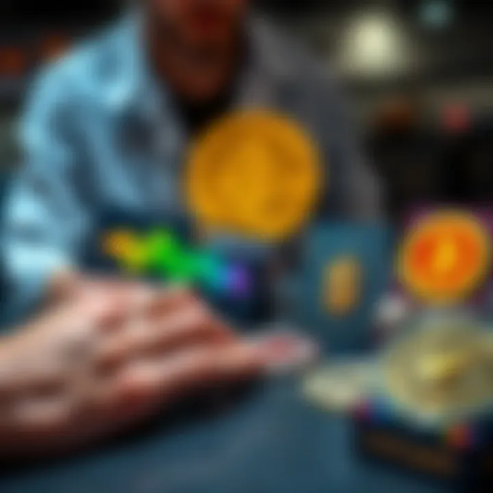 A person comparing different crypto cards with visible logos and rewards on the table