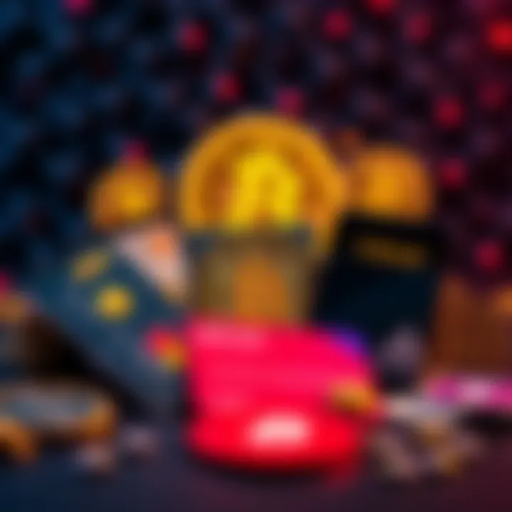 A selection of crypto cards and payment apps displayed with cryptocurrency symbols in the background