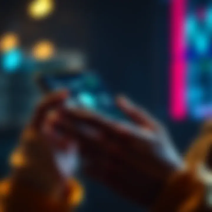 Individual checking cryptocurrency values on their phone with a focused expression