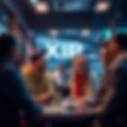 People chatting in a crypto chat room A group of people laughing and talking in an XRP maxi chat room, expressing surprise and humor during their unexpected crypto discussions.