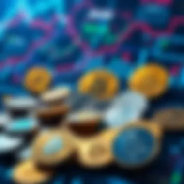 Various cryptocurrency coins displayed on a digital background, representing investment opportunities.