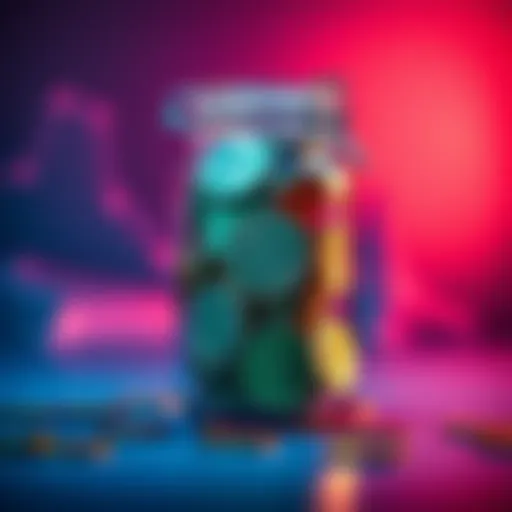 A jar filled with colorful cryptocurrency coins representing the last part of digital currency, highlighting the idea of hoarding.