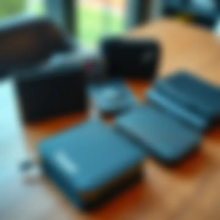 Crypto Cold Wallets A collection of popular cold wallets including Coldcard and Trezor on a wooden table, highlighting their sleek designs and security features.