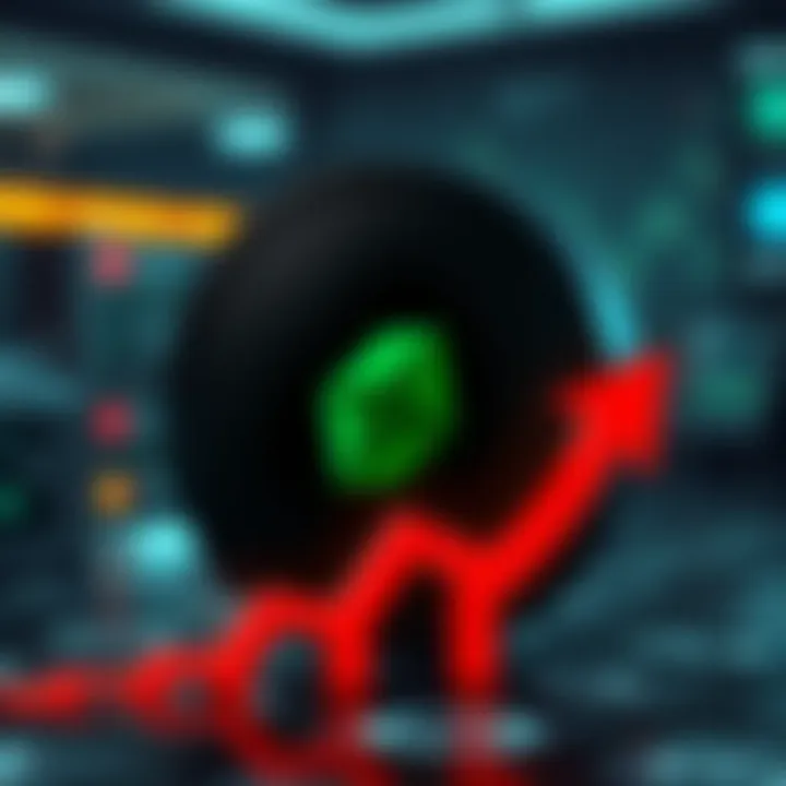 Crypto.com logo with downward trend The Crypto.com logo with a red arrow indicating a decline, symbolizing challenges under leadership changes.