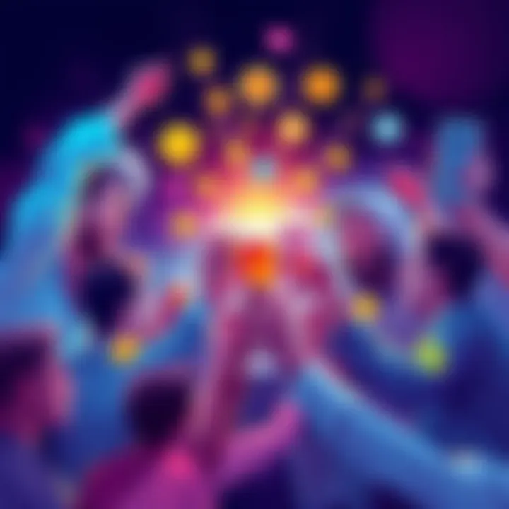 A vibrant illustration representing the unity and optimism of crypto supporters. Symbols of digital currency surround a group of friends raising their glasses in celebration.