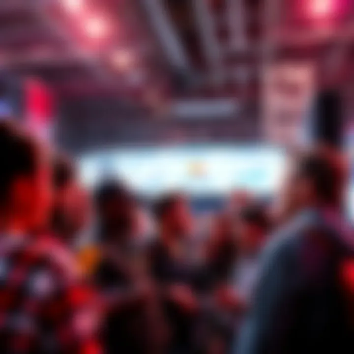 A group of diverse people discussing cryptocurrency at a public event, sharing ideas and experiences, highlighting community support and resilience.