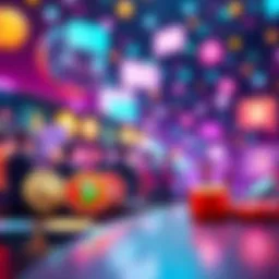 Various symbols representing thriving crypto communities like coins and chat bubbles in a vibrant setting.