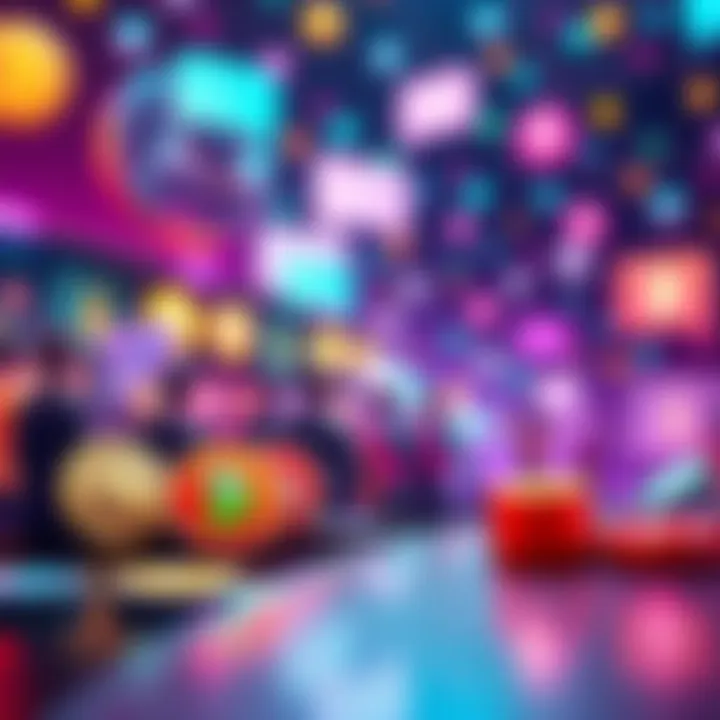 Various symbols representing thriving crypto communities like coins and chat bubbles in a vibrant setting.