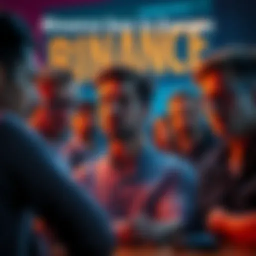 A group of concerned people discussing cryptocurrency losses due to the Binance ban in Europe