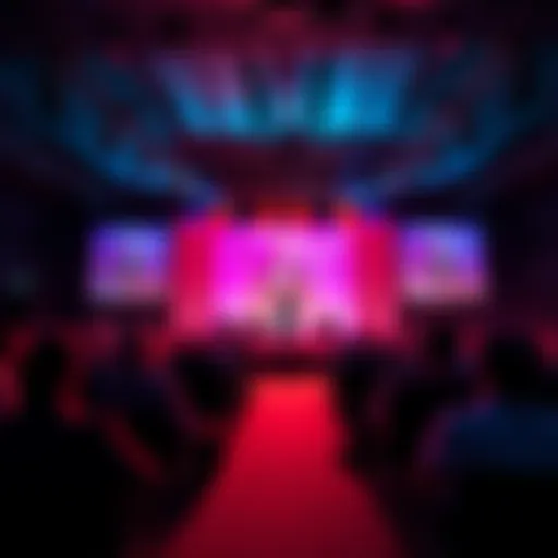 Crypto Conference with Right-Wing Speakers A crypto conference stage featuring right-wing speakers discussing speculative projects.