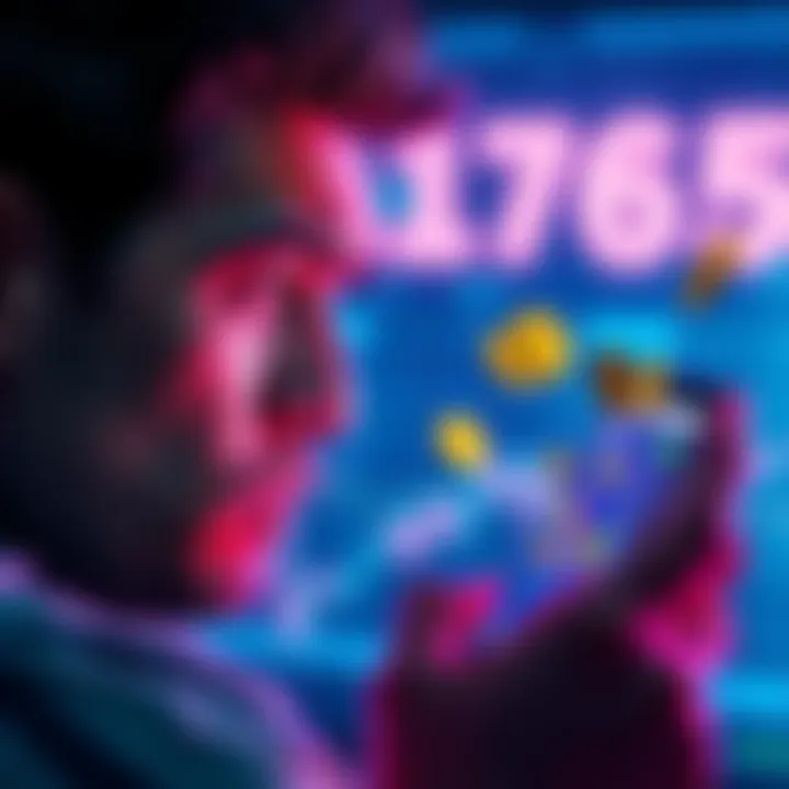 A person looking at their phone with confused expression, showing fluctuating token prices on a cryptocurrency app, surrounded by digital coins.