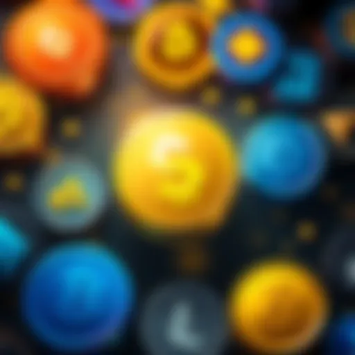 Crypto conversion options Various cryptocurrency logos with a dollar sign for fiat currency conversion