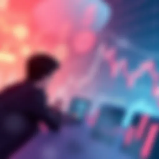 A graph showing a steep decline in cryptocurrency prices, with worried investors in the background