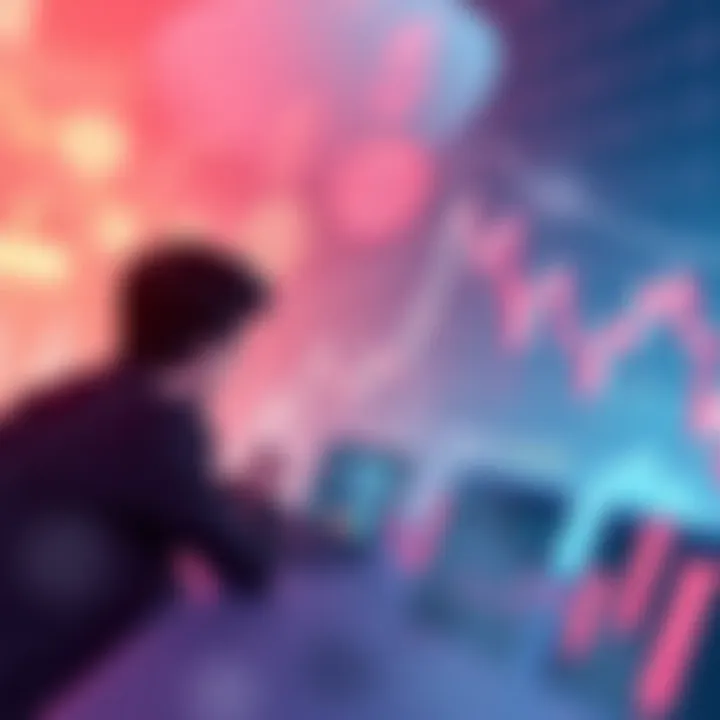 A graph showing a steep decline in cryptocurrency prices, with worried investors in the background