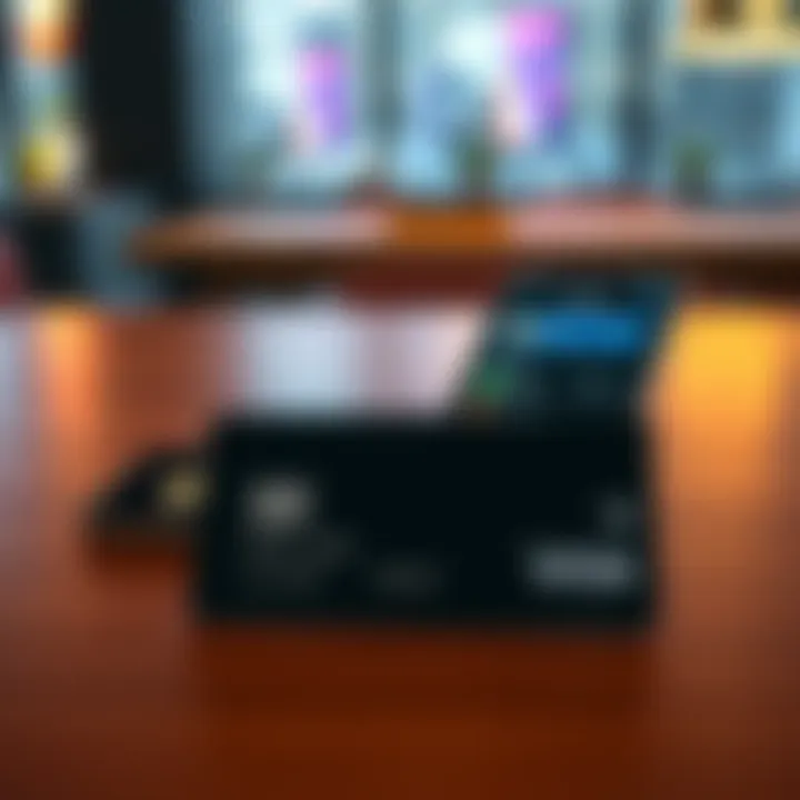 A crypto debit card placed on a table with a phone displaying a crypto app next to it, representing the intersection of cryptocurrency and finance.