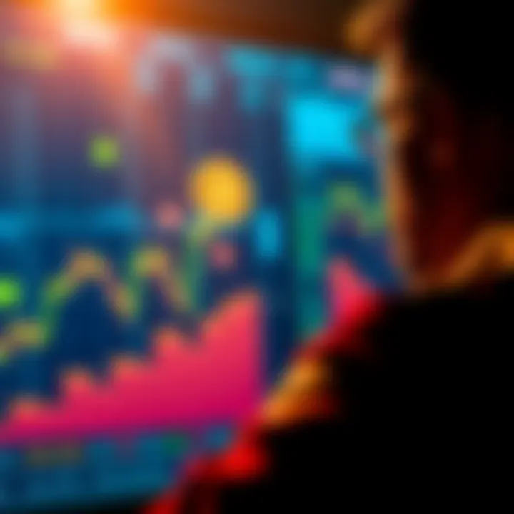 A person looking at a chart with cryptocurrency symbols, weighing options to sell or hold.