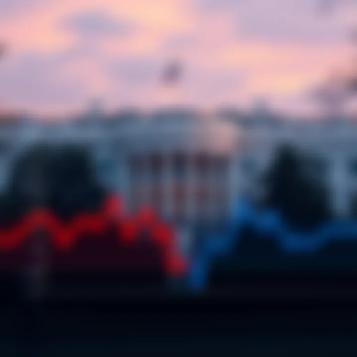 Graph showing a decline in cryptocurrency values with a background of the White House.