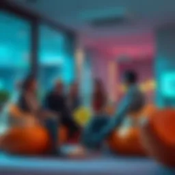 A group of people discussing cryptocurrency and DeFi in a casual setting