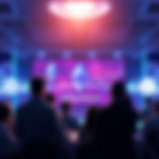 People engaging in a discussion about cryptocurrency trends, with Ethereum and Coinbase logos present in the background.