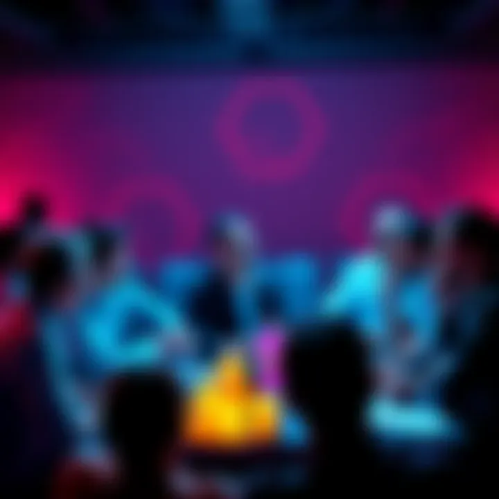 A diverse group of people engaging in lively discussions about cryptocurrency trends and market insights.