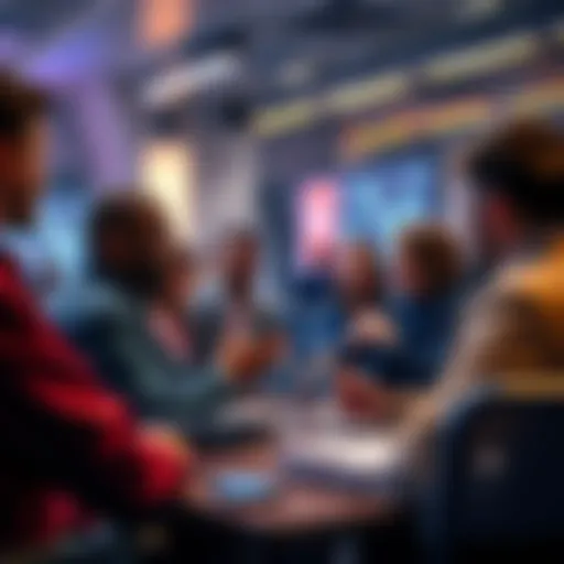 A group of people discussing cryptocurrency trading in a digital forum setting.