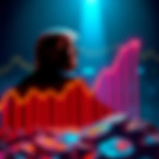 A graphic showing a downward trend in cryptocurrency values with a silhouette of Donald Trump in the background