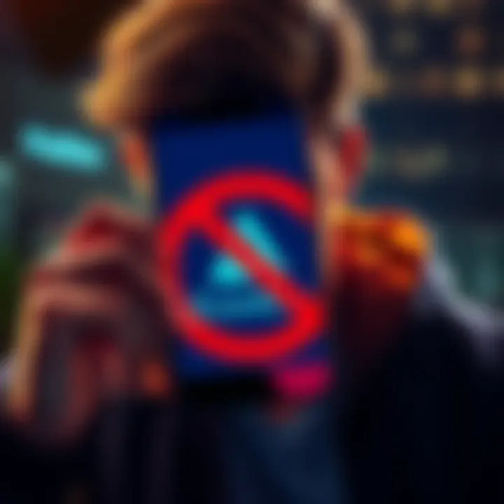 A frustrated crypto enthusiast holding a smartphone showing the Exodus Wallet logo with a Monero symbol crossed out, expressing disappointment over the ban on privacy coins.