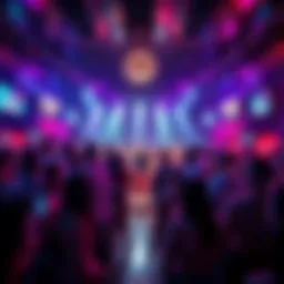 A crowded Miami nightclub scene with dancers performing on stage, highlighting the controversial crypto event aftermath.