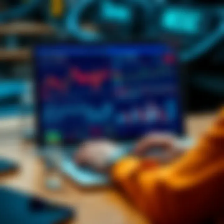 A trader comparing different cryptocurrency exchanges and cold storage solutions on a laptop with charts and graphs on the screen