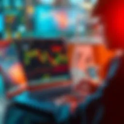 A person examining various cryptocurrency exchange platforms on a laptop, with charts and prices visible on the screen.
