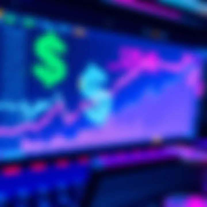 A graph showing an increase in trading volume on a crypto exchange as people deposit their paychecks, with a dollar sign and digital coins in the background.