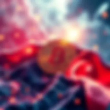 Graphic showing a surge in cryptocurrency fund inflows with an emphasis on Bitcoin and symbols of geopolitical tensions like flags or maps.