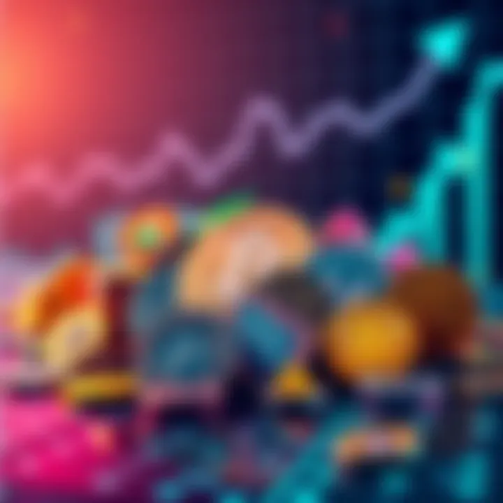 An illustration showcasing diverse cryptocurrencies with a growth chart background, symbolizing investment potential.