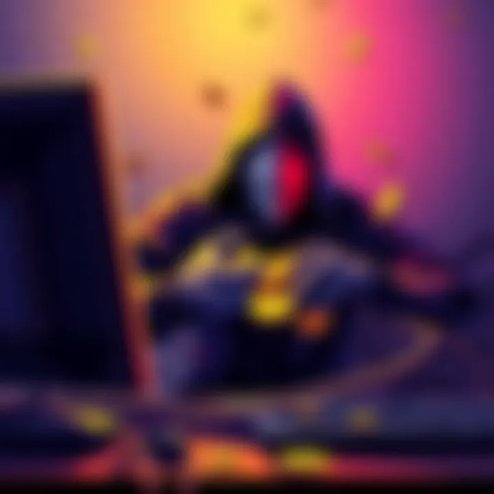 A digital thief stealing cryptocurrency from a computer screen, representing rising crime in the crypto world after the Ethereum Pectra Upgrade.