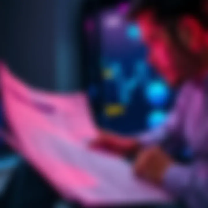 Person reviewing cryptocurrency documents Individual examining papers related to their late father's AOA cryptocurrency holdings