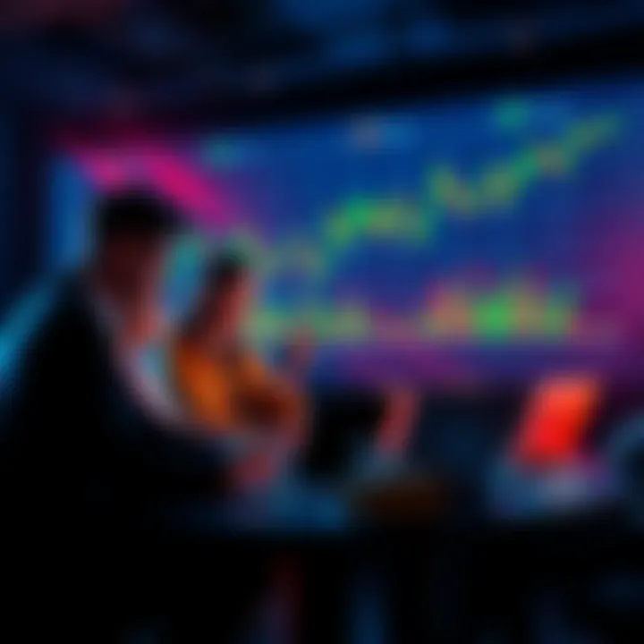 A group of people discussing cryptocurrency and identity issues, with charts and laptops in the background.