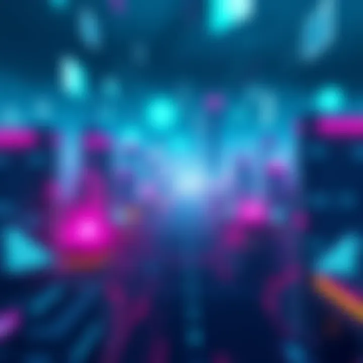 A futuristic cityscape representing innovation in cryptocurrency, featuring digital symbols and bright neon colors.