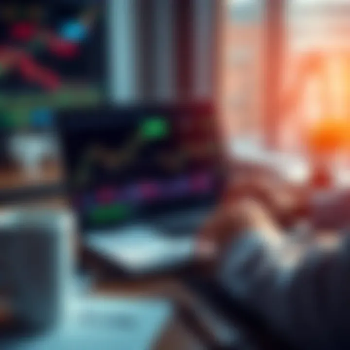 A person analyzing cryptocurrency charts on a laptop with notes and a coffee cup nearby