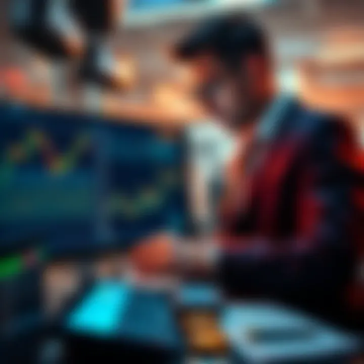 A sophisticated trader analyzing cryptocurrency trends on a digital screen