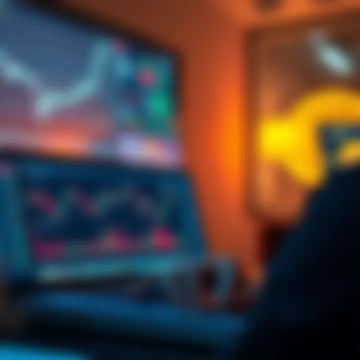 A focused individual studying cryptocurrency trends on a laptop with charts and graphs displayed, symbolizing the hard work needed for smart investing in crypto markets.